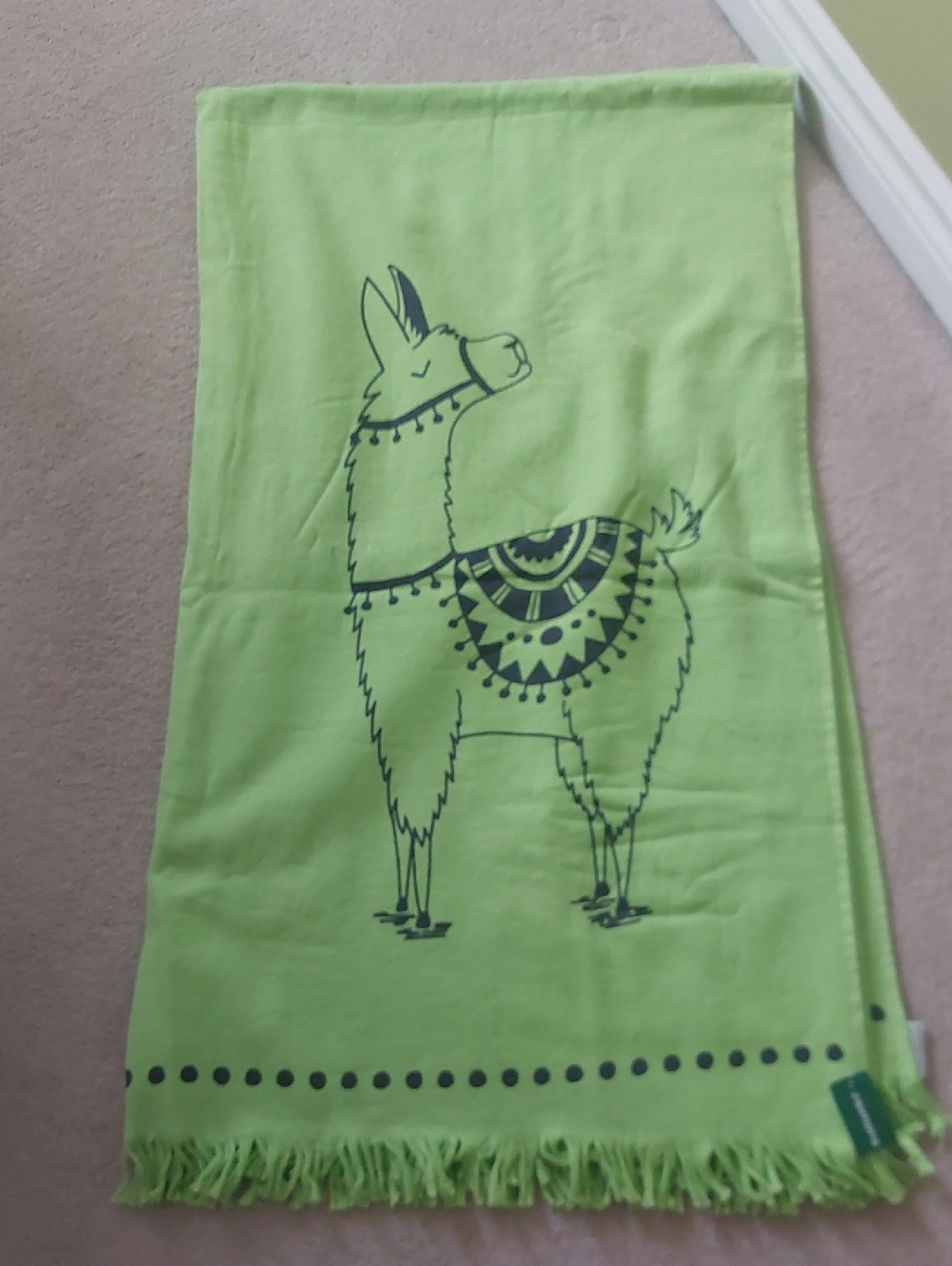 Simons Lime Green Llama Fringe Towel. 100cmX180cm